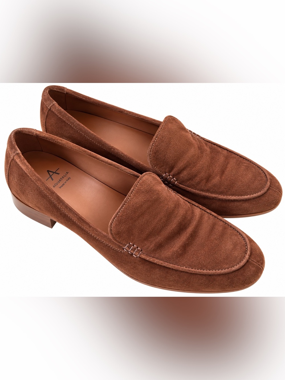 Aquatalia Brown Suede Loafers Women's 10 Italian Leather Classic Slip On Shoes